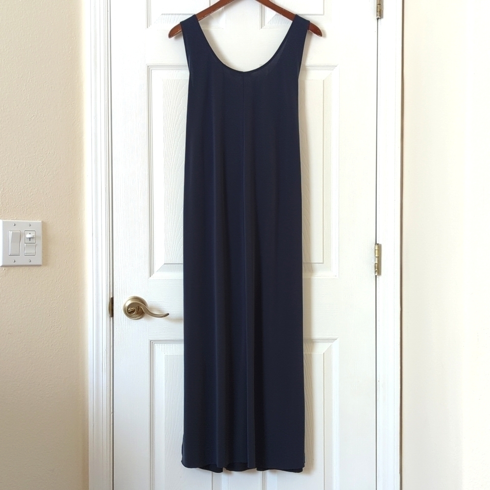 Vince Silky Sleeveless Scoop Neck Tie Front Midi Sheath Dress Coastal Navy M - Picture 13 of 15